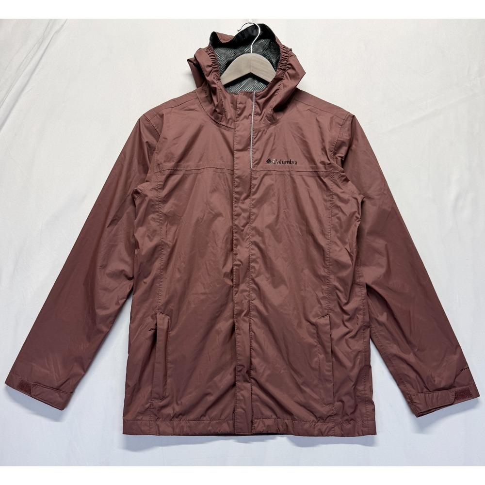 Columbia Omni Tech Watertight Rain Jacket Boys L 14/16 Brown Full Zip Waterproof